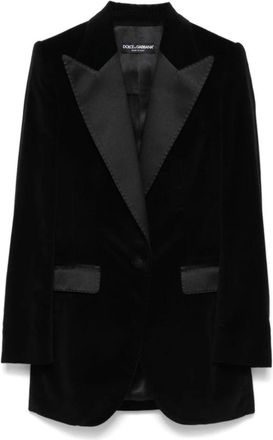 Dolce & Gabbana Zwart Jas met Fluweel Satijnen Paneel - Dames - Blazers - Zwart - M - Satijn - Jassen
