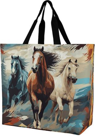 Generic A Pattern With Horses As A Background Handbag Large Capacity Shoulder Bag Handle Grocery Bags For Work Yoga Casual