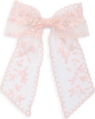 Natasha Leaf Embroidered Lace Bow Barrette in Blush at Nordstrom
