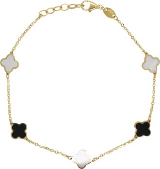 Italian Gold, Inc 14K Yellow Gold Station Clover Bracelet - Mother Of Pearl Onyx