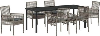 vidaXL vidaXL Garden Dining Set with Cushion 7 pcs Grey Poly rattan