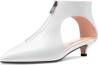 Castamere Women Low Kitten Heel Pointed Toe Two-Piece Zipper Pumps Court Shoe Wedding Prom 3 CM Heels White 6.5 UK