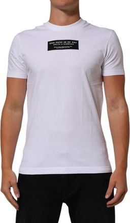 Dolce & Gabbana White Cotton Logo Print Crew Neck Men T-Shirt