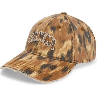 Ganni Washed Organic Cotton Canvas Baseball Cap in Argan Oil at Nordstrom