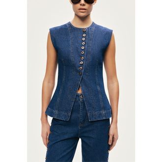 Nocturne Button-Front Denim Vest in Navy Blue at Nordstrom, Size X-Small Eu