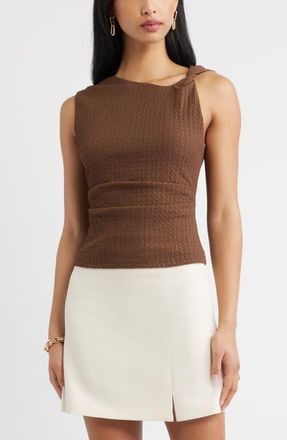 Open Edit Twisted Shoulder Textured Tank in Brown Terra at Nordstrom, Size Xx-Small
