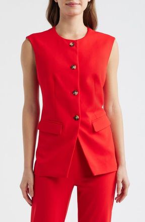 Anne Klein Collarless Vest in Begonia Red at Nordstrom, Size 16