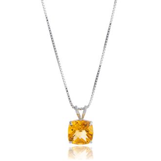 MAX + STONE 925 Sterling Silver or 14k Gold 8mm Cushion Cut Gemstone Pendent Necklace