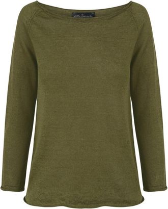 Cortana Rinen- olijf linnen gebreide trui - Dames - Ronde hals truien - Groen - XL - Linnen - Truien & Vesten