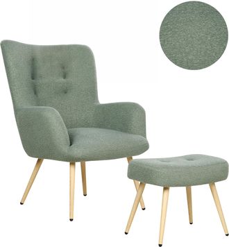 Beliani Beliani - Sill&oacute;n Orejero Moderno De Mediados De Siglo Tapizado De Boucl&eacute; Verde Claro Con Reposapi&eacute;s Vejle Ii