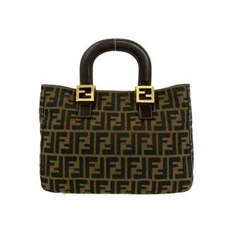 Fendi Black Brown Canvas Leather Handbag Tote Bag (Pre-Owned)