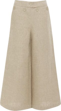 Max Mara Sfalata beige linen button tab waist wide leg crop sailor pants IT38 XS