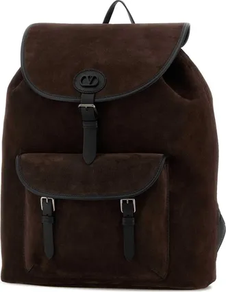 Valentino Garavani Mens Dark Brown Suede Backpack Testadimoronero