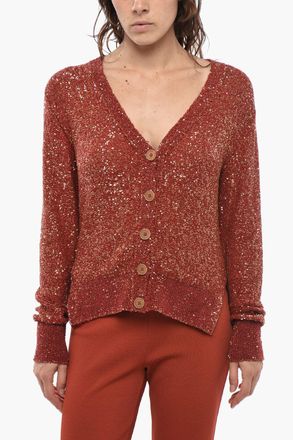 Stella McCartney Cardigan in Maglia con Paillettes e Spacco Posteriore Stella McCartney