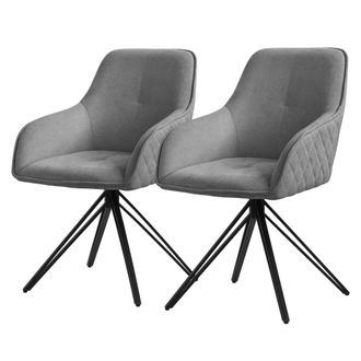 ML Design Ml-design - Set 2x Silla De Comedor Giratoria Con Respaldo Y Reposabrazos Asiento Gris De Tela Tejida Tapizado Con Patas De Metal Sill&oacute;n Dise&ntilde;o Ergon&oacute;