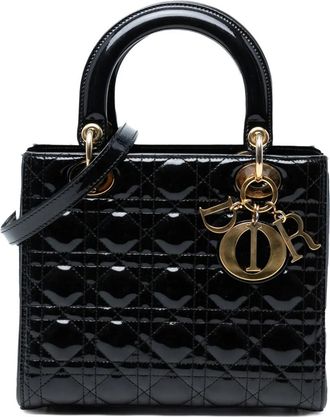 Dior 2013 medium Cannage Lady Dior lakleren tas - Zwart