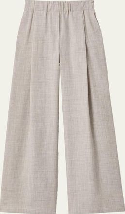 Lafayette 148 New York Astor Pleated Wide-Leg Melange Pants