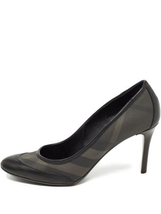 Burberry 100mm checked-panel pumps - women - Leather/Canvas/Leather/Leather - 39 - Black