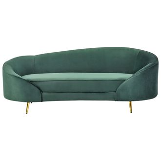 Beliani Sof&aacute; 3 Plazas De Terciopelo Verde Esmeralda Dorado Dise&ntilde;o Curvo Patas Metal Savar