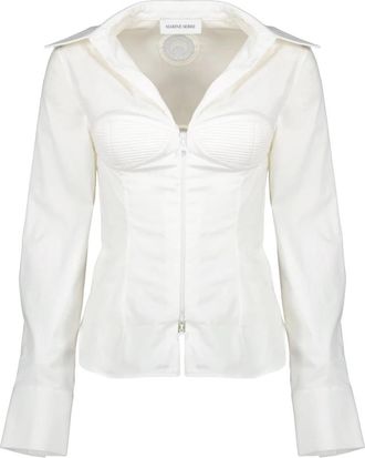 Marine Serre Deadstock stretch percale shirt met rits - Dames - Blouses - Wit - M - Katoen - Overhemden