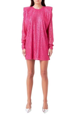 endless rose Sequin Long Sleeve Shift Minidress in Fuchsia at Nordstrom, Size Small
