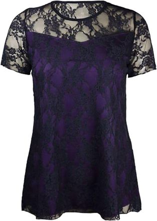 Generic New Womens Lace Lined Party Ladies Plus Big Size Cap Sleeve Floral Lace Tops UK SIZES 14-28 (UK 20, PURPLE/BLACK)