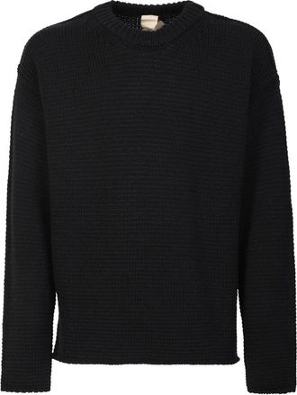 Ten c Zwarte Gebreide Trui Crew-neck Pullover - Heren - Ronde hals truien - Zwart - M - Wol - Truien & Vesten