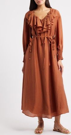 Ciebon Kiyelle Ruffle Long Sleeve Dress in Mocha at Nordstrom, Size X-Small
