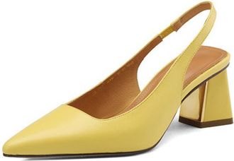 Generic Womens Pointed Toe Faux Leather Dress Pumps Mid Chunky Heel Adjustable Slingback Strap Lightweight Cushioned Insole Non Slip Comfortable Shoes,Yellow,