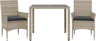 vidaXL Set Comedor Jard&iacute;n 3 Pzas Y Cojines Rat&aacute;n Pe Vidrio Gris Claro Vidaxl