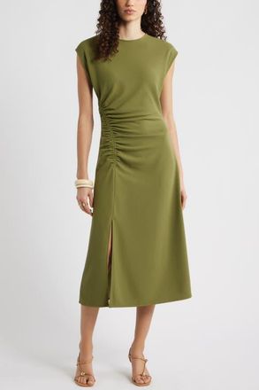 Nordstrom Side Ruched Knit Midi Dress in Olive Capulet at Nordstrom, Size Xx-Small