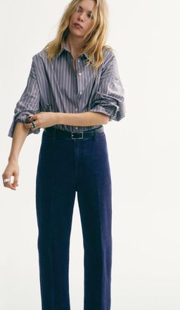 H&M Straight High Jeans in Dark Denim Blue at Nordstrom, Size 16