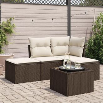 vidaXL Set Comedor De Jard&iacute;n 5 Piezas Y Cojines Rat&aacute;n Sint&eacute;tico Marr&oacute;n Vidaxl