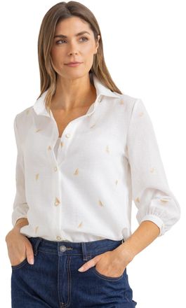 Klass Embroidered Linen Look Blouse - White/LT Gold - 14