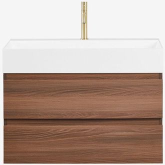 Sklum Conjunto De Mueble De Ba&ntilde;o En Madera Y Chapa De Fresno Con Lavabo Integrado Ona Sklum