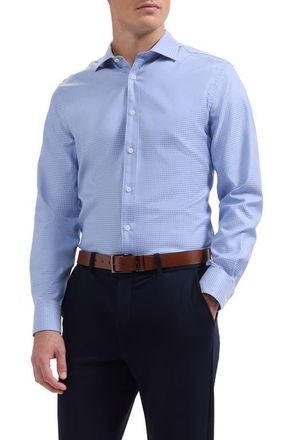 Bugatchi Axel Check Jacquard Cotton Button-Up Shirt in Air Blue at Nordstrom, Size Xxx-Large