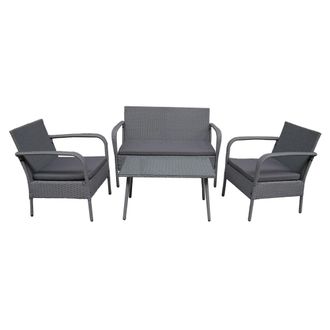 Happy Garden Conjunto de jard&iacute;n 4 plazas resina trenzada gris cojines gris