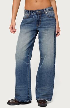 Edikted Raelynn Washed Low Rise Wide Leg Jeans in Medium-Vintage-Indig at Nordstrom, Size X-Large