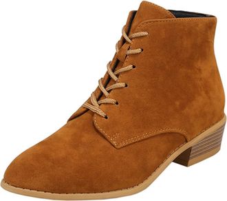 Generic Size 5.5 Womens Faux Suede Leather Ankle Boots Chelsea Boots Winter Fall Ankle Booties Pointed Toe Chunky Stacked Low Heel Booties Lace Up Dress Weste