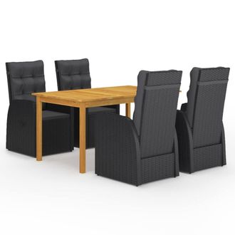 Berkfield Home 5 Piece Garden Dining Set with Cushions Black Poly Rattan