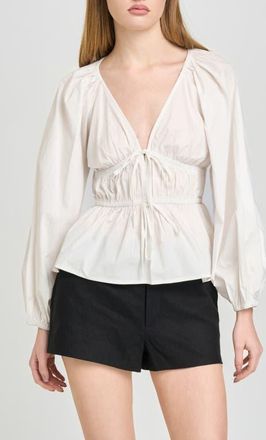 Wayf Jess Drawstring Stretch Cotton Poplin Top in Ivory at Nordstrom, Size X-Large