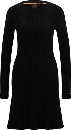 HUGO BOSS Womens Crew Neck Long Sleeve Knee Length Sweater Dress in Black - Size 14 UK