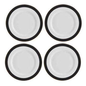 Mikasa Luxe Deco Platos Llanos De Porcelana, Juego De 4 Platos Grandes Con Raya Art Deco, 27cm, Platos De Lujo Para 4 - Envueltos Para Regalo Y Aptos Para La