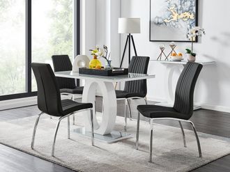 Furniturebox Giovani 4 Grey Dining Table & 4 Isco Chairs in Black