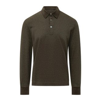 Ermenegildo Zegna Polo de Manga Larga con Ribete de Piel - Tops - Hombre - Marr&oacute;n - 2XL