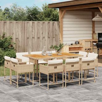 vidaXL Set Comedor De Jard&iacute;n 11 Pzas Con Cojines Rat&aacute;n Sint&eacute;tico Beige Vidaxl