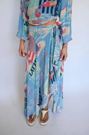 Vintage Havana Printed High Low Side Slit Skirt In Vacay Mode
