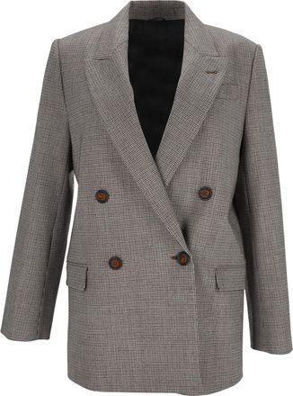 Brunello Cucinelli Brunello Cucinelli Pre-owned Womens Houndstooth Double-Breasted Blazer in Brown Wool - Size EU 44 (Womens)