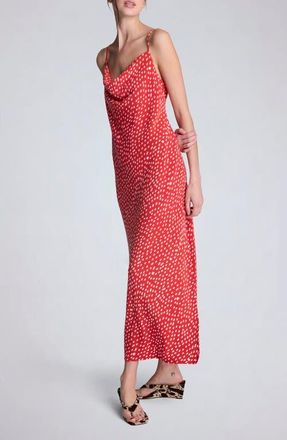 Kenneth Cole Polka Dot Satin Cowl Neck Slip Dress in Lava Red/Oyster at Nordstrom, Size X-Small