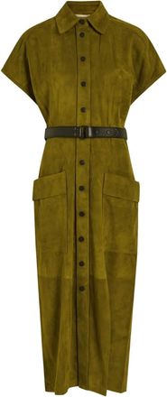 Skiim belted-waist buttoned dress - women - Calf Suede - 36 - Green